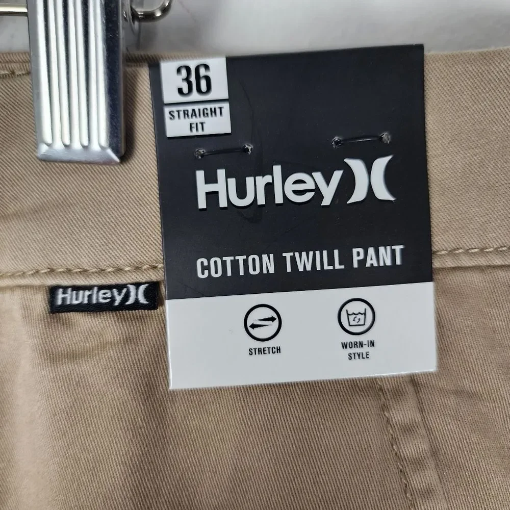 NWT Hurley Everyday Twill Chino Pants Men's 36 Khaki Beige Stretch Work Golf - Picture 7 of 14